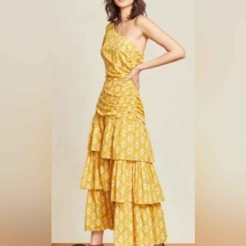 (NWT) Veronica Beard One Shoulder Yellow Tiered Ruffle “Virginia” Dress Size 4